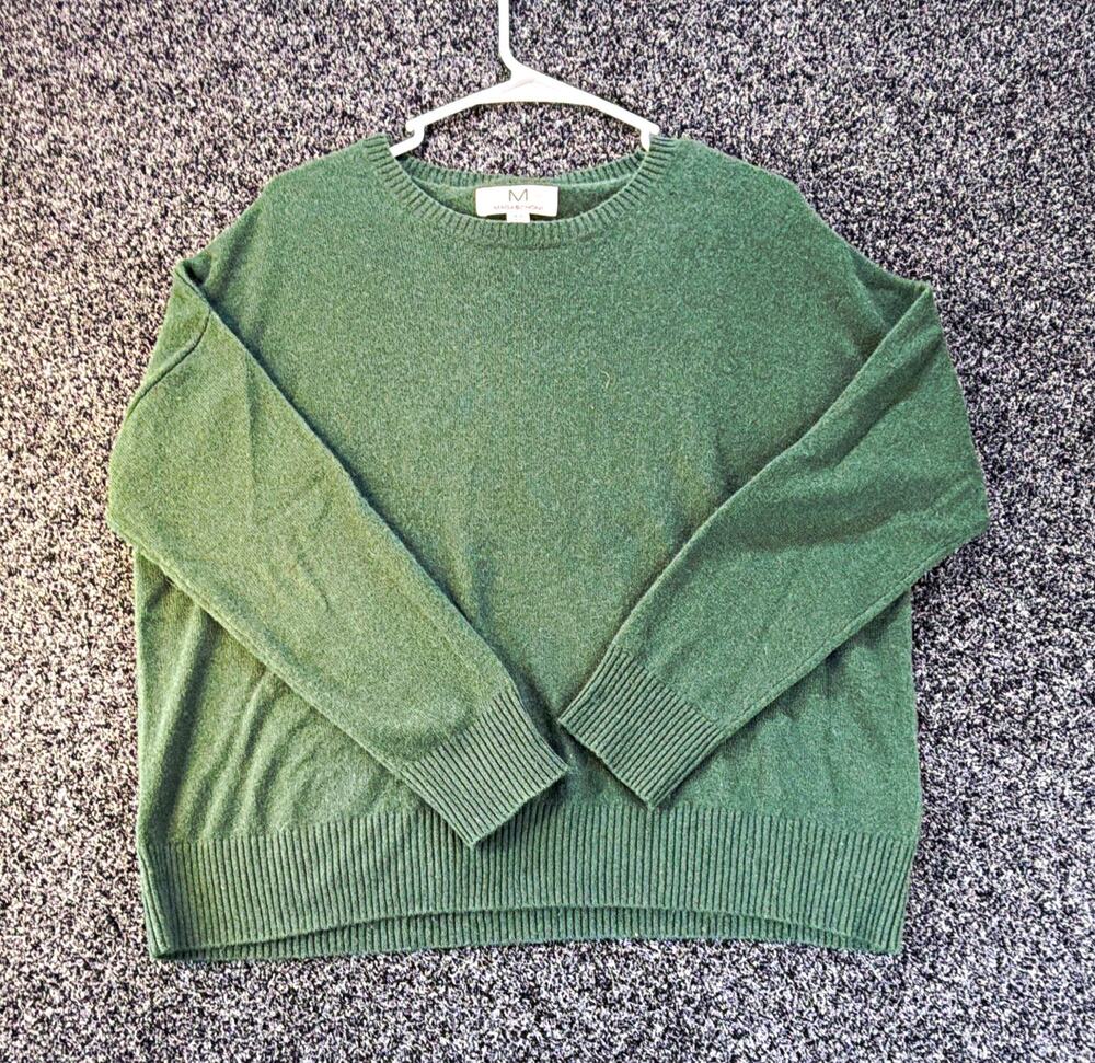 Magaschoni Women's Green Cashmere Crewneck Ribbed Knit Pullover Sweater M